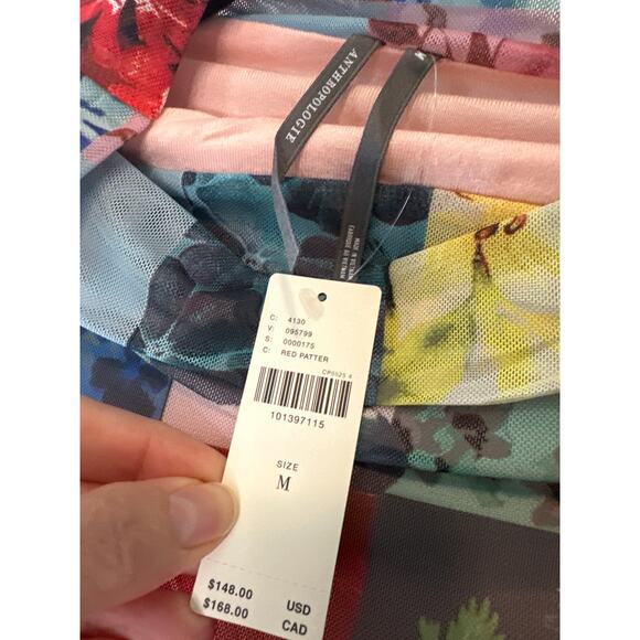 Anthropologie NWT Maya Ruched Cowl-Neck Mesh Dress Size M Floral Patchwork - Picture 5 of 11